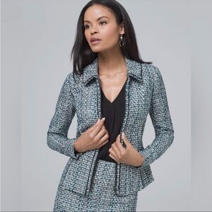 White House Black Market Tweed Moto Jacket in River Teal size 2 Blazer Zip Work